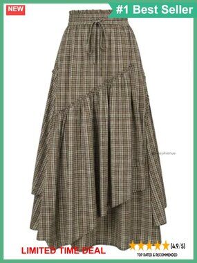 Flowy Pirate Maxi Skirt Renaissance Asymmetric A-Line Plaid